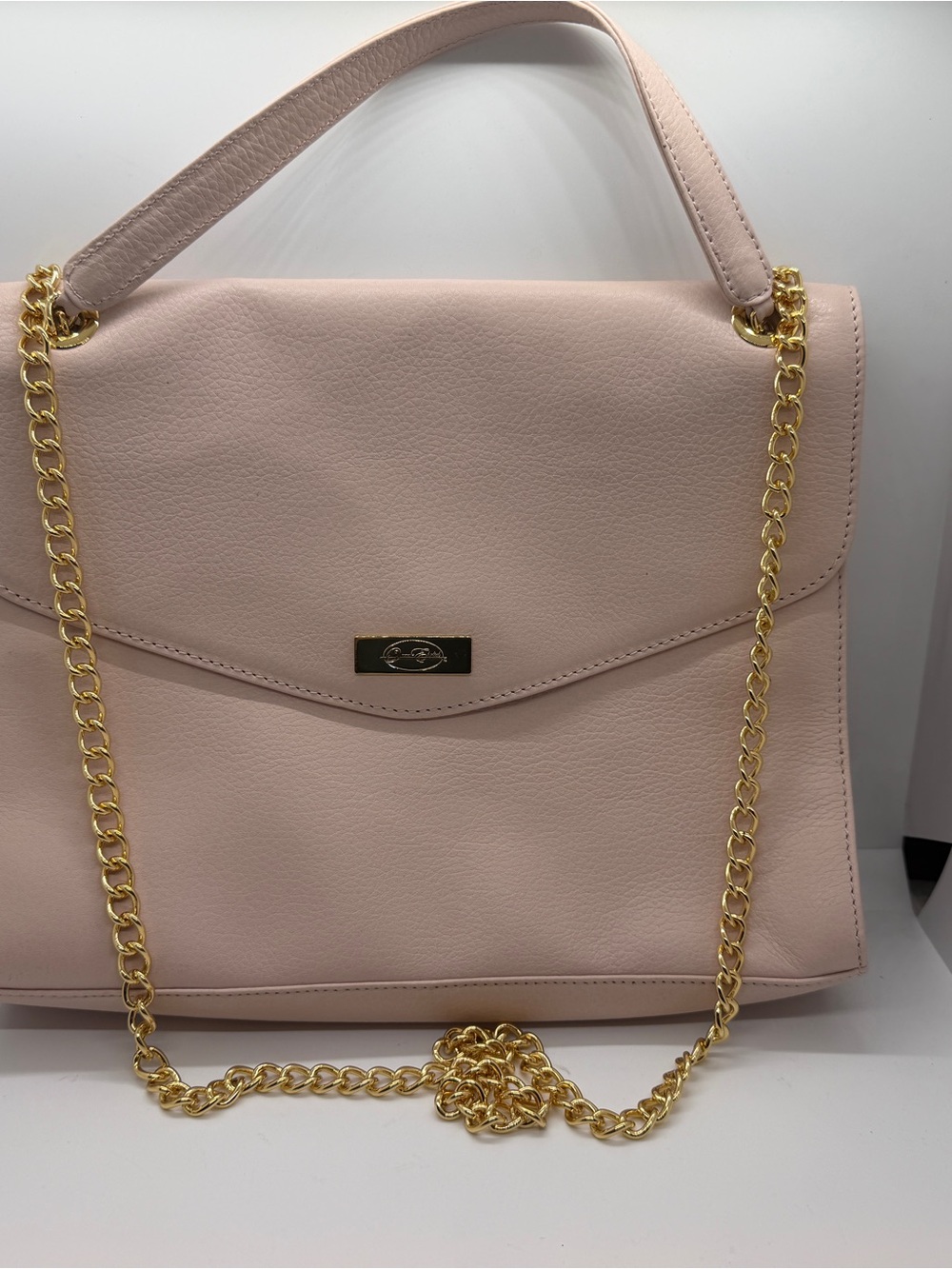 Onna Ehrlich Blush Pink Leather Satchel with Gold Chain
